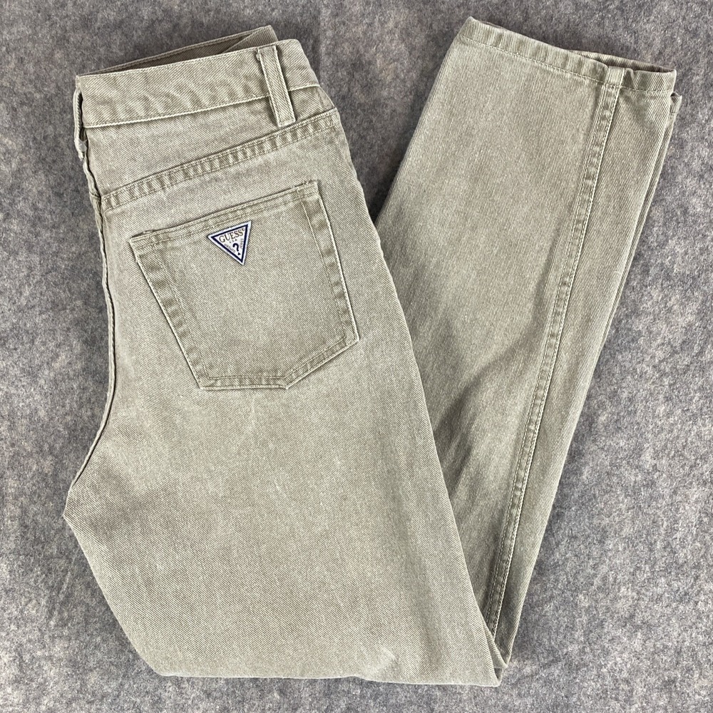 VTG Guess Jeans Womens 28x30 Beige High Rise Tapered Mom Y2K 90s RICA 1994 Denim